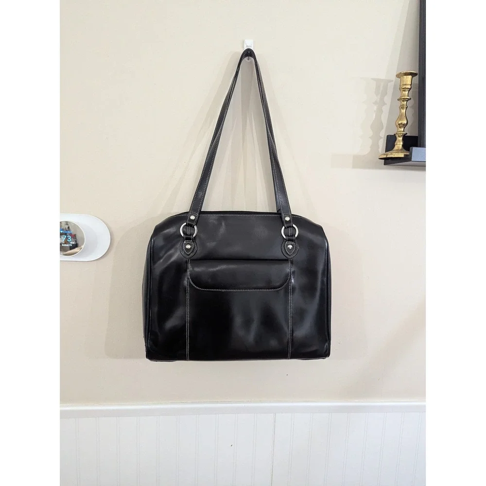 McKlein Laptop Briefcase Black Leather Structured Tote Large Y2K Style Career
